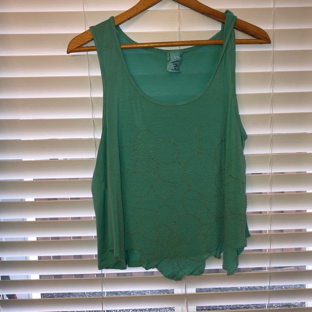 Blue tank top with floral beading